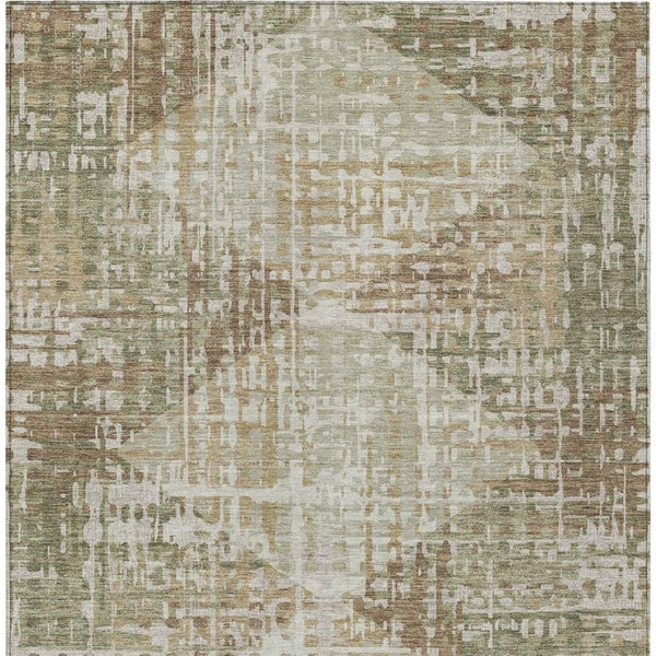 HomeRoots 5' Stylish Fern Green and Beige Geometric Washable Area Rug for Indoor and Outdoor Spaces 10' X 14' 632004
