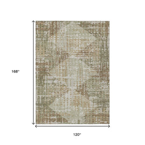 HomeRoots 5' Stylish Fern Green and Beige Geometric Washable Area Rug for Indoor and Outdoor Spaces 10' X 14' 632004