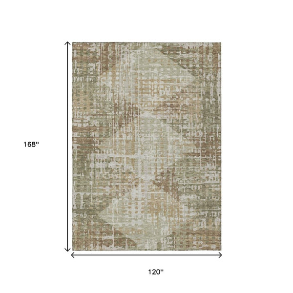 HomeRoots 5' Stylish Fern Green and Beige Geometric Washable Area Rug for Indoor and Outdoor Spaces 10' X 14' 632004