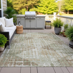 HomeRoots 5' Stylish Fern Green and Beige Geometric Washable Area Rug for Indoor and Outdoor Spaces 10' X 14' 632004