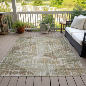 HomeRoots 5' Stylish Fern Green and Beige Geometric Washable Area Rug for Indoor and Outdoor Spaces 10' X 14' 632004