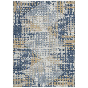 HomeRoots 5' Navy Blue and Beige Geometric Area Rug - Durable, Washable, Modern Design for Indoor/Outdoor Use 5' X 8' 632006