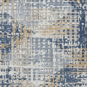 HomeRoots 5' Navy Blue and Beige Geometric Area Rug - Durable, Washable, Modern Design for Indoor/Outdoor Use 5' X 8' 632006