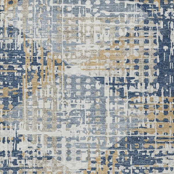 HomeRoots 5' Navy Blue and Beige Geometric Area Rug - Durable, Washable, Modern Design for Indoor/Outdoor Use 5' X 8' 632006