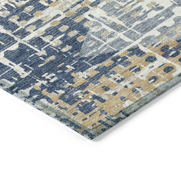 HomeRoots 5' Navy Blue and Beige Geometric Area Rug - Durable, Washable, Modern Design for Indoor/Outdoor Use 8' Round 632007