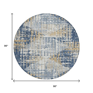 HomeRoots 5' Navy Blue and Beige Geometric Area Rug - Durable, Washable, Modern Design for Indoor/Outdoor Use 8' Round 632007