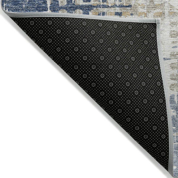 HomeRoots 5' Navy Blue and Beige Geometric Area Rug - Durable, Washable, Modern Design for Indoor/Outdoor Use 8' Round 632007