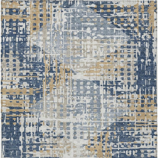 HomeRoots 5' Navy Blue and Beige Geometric Area Rug - Durable, Washable, Modern Design for Indoor/Outdoor Use 8' X 10' 632008