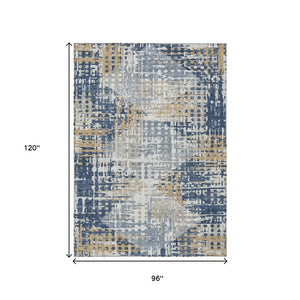 HomeRoots 5' Navy Blue and Beige Geometric Area Rug - Durable, Washable, Modern Design for Indoor/Outdoor Use 8' X 10' 632008