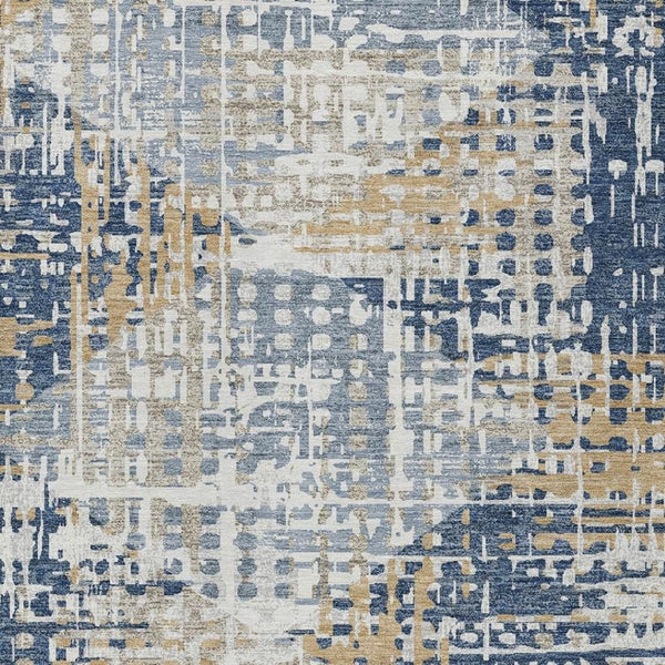 HomeRoots 5' Navy Blue and Beige Geometric Area Rug - Durable, Washable, Modern Design for Indoor/Outdoor Use 8' X 10' 632008