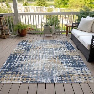 HomeRoots 5' Navy Blue and Beige Geometric Area Rug - Durable, Washable, Modern Design for Indoor/Outdoor Use 8' X 10' 632008