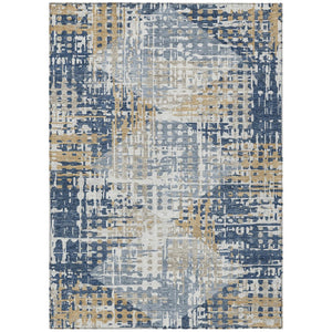 HomeRoots 5' Navy Blue and Beige Geometric Area Rug - Durable, Washable, Modern Design for Indoor/Outdoor Use 9' X 12' 632009