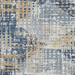 HomeRoots 5' Navy Blue and Beige Geometric Area Rug - Durable, Washable, Modern Design for Indoor/Outdoor Use 9' X 12' 632009