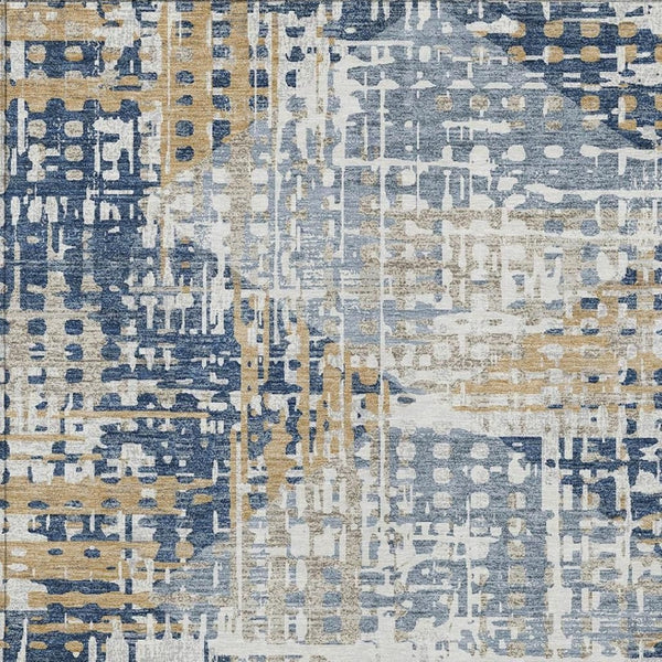 HomeRoots 5' Navy Blue and Beige Geometric Area Rug - Durable, Washable, Modern Design for Indoor/Outdoor Use 9' X 12' 632009