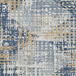HomeRoots 5' Navy Blue and Beige Geometric Area Rug - Durable, Washable, Modern Design for Indoor/Outdoor Use 10' X 14' 632010