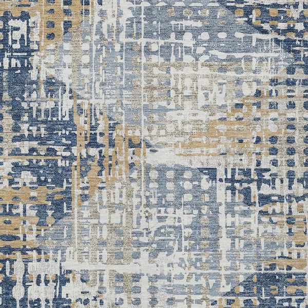 HomeRoots 5' Navy Blue and Beige Geometric Area Rug - Durable, Washable, Modern Design for Indoor/Outdoor Use 10' X 14' 632010