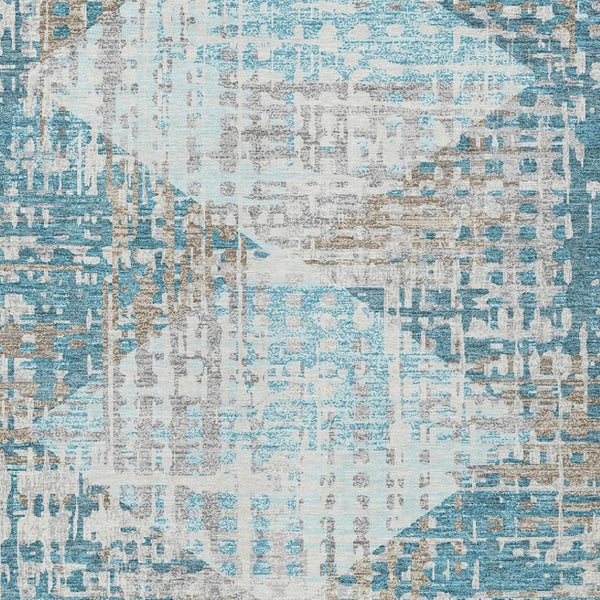 HomeRoots 5' Modern Teal Blue and Beige Geometric Washable Indoor-Outdoor Area Rug for Versatile Spaces 5' X 8' 632012