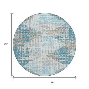 HomeRoots 5' Modern Teal Blue and Beige Geometric Washable Indoor-Outdoor Area Rug for Versatile Spaces 8' Round 632013
