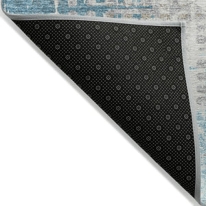 HomeRoots 5' Modern Teal Blue and Beige Geometric Washable Indoor-Outdoor Area Rug for Versatile Spaces 8' Round 632013