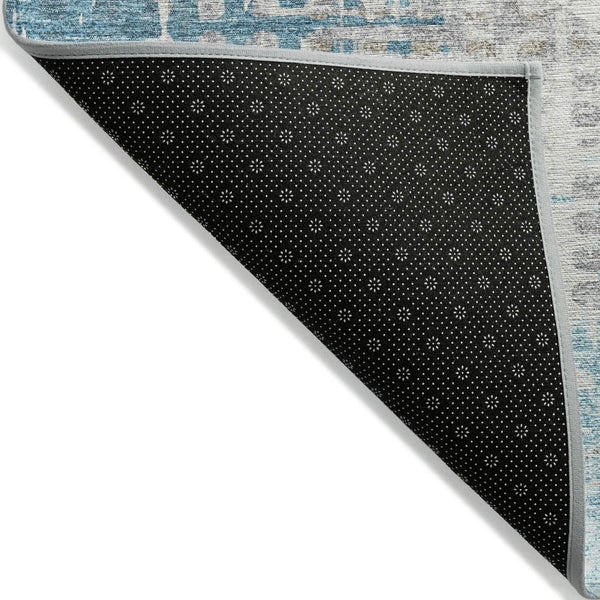 HomeRoots 5' Modern Teal Blue and Beige Geometric Washable Indoor-Outdoor Area Rug for Versatile Spaces 8' Round 632013