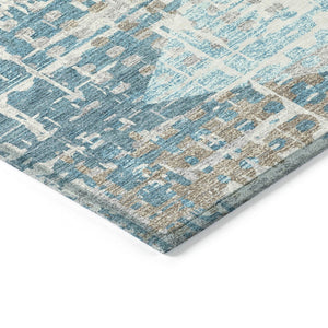 HomeRoots 5' Modern Teal Blue and Beige Geometric Washable Indoor-Outdoor Area Rug for Versatile Spaces 8' Round 632013