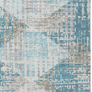 HomeRoots 5' Modern Teal Blue and Beige Geometric Washable Indoor-Outdoor Area Rug for Versatile Spaces 8' X 10' 632014