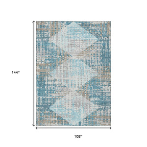 HomeRoots 5' Modern Teal Blue and Beige Geometric Washable Indoor-Outdoor Area Rug for Versatile Spaces 9' X 12' 632015