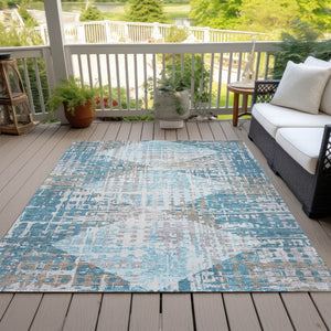 HomeRoots 5' Modern Teal Blue and Beige Geometric Washable Indoor-Outdoor Area Rug for Versatile Spaces 9' X 12' 632015