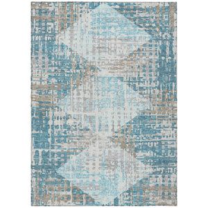 HomeRoots 5' Modern Teal Blue and Beige Geometric Washable Indoor-Outdoor Area Rug for Versatile Spaces 10' X 14' 632016