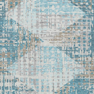 HomeRoots 5' Modern Teal Blue and Beige Geometric Washable Indoor-Outdoor Area Rug for Versatile Spaces 10' X 14' 632016