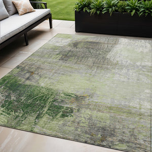 HomeRoots 5' Artichoke Green and Ivory Abstract Washable Area Rug for Stylish Indoor and Outdoor Spaces 5' X 8' 632018