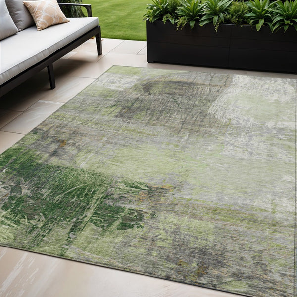 HomeRoots 5' Artichoke Green and Ivory Abstract Washable Area Rug for Stylish Indoor and Outdoor Spaces 5' X 8' 632018