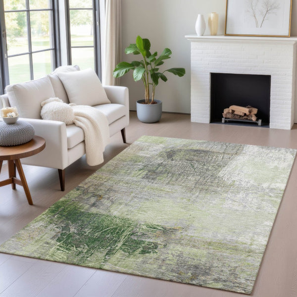 HomeRoots 5' Artichoke Green and Ivory Abstract Washable Area Rug for Stylish Indoor and Outdoor Spaces 5' X 8' 632018