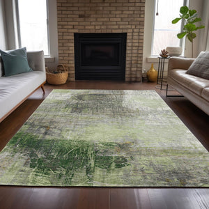 HomeRoots 5' Artichoke Green and Ivory Abstract Washable Area Rug for Stylish Indoor and Outdoor Spaces 5' X 8' 632018