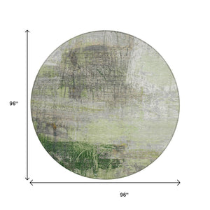 HomeRoots 5' Artichoke Green and Ivory Abstract Washable Area Rug for Stylish Indoor and Outdoor Spaces 8' Round 632019