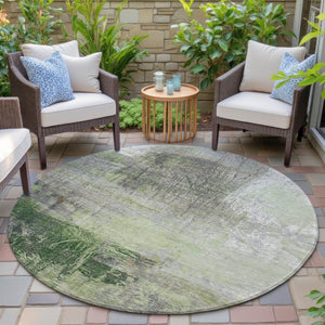 HomeRoots 5' Artichoke Green and Ivory Abstract Washable Area Rug for Stylish Indoor and Outdoor Spaces 8' Round 632019