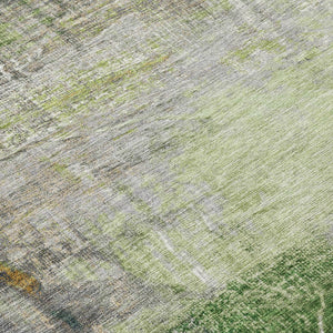 HomeRoots 5' Artichoke Green and Ivory Abstract Washable Area Rug for Stylish Indoor and Outdoor Spaces 8' Round 632019