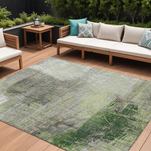 HomeRoots 5' Artichoke Green and Ivory Abstract Washable Area Rug for Stylish Indoor and Outdoor Spaces 8' X 10' 632020