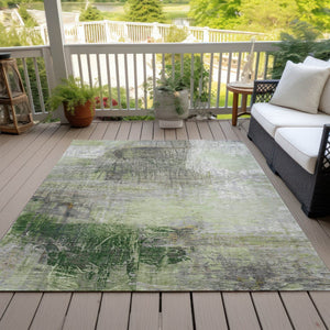 HomeRoots 5' Artichoke Green and Ivory Abstract Washable Area Rug for Stylish Indoor and Outdoor Spaces 8' X 10' 632020