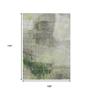 HomeRoots 5' Artichoke Green and Ivory Abstract Washable Area Rug for Stylish Indoor and Outdoor Spaces 9' X 12' 632021
