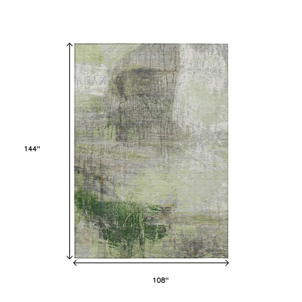 HomeRoots 5' Artichoke Green and Ivory Abstract Washable Area Rug for Stylish Indoor and Outdoor Spaces 9' X 12' 632021