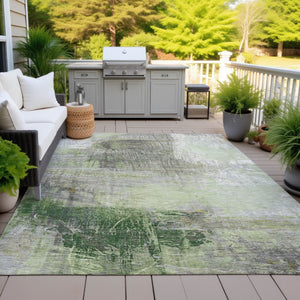 HomeRoots 5' Artichoke Green and Ivory Abstract Washable Area Rug for Stylish Indoor and Outdoor Spaces 9' X 12' 632021