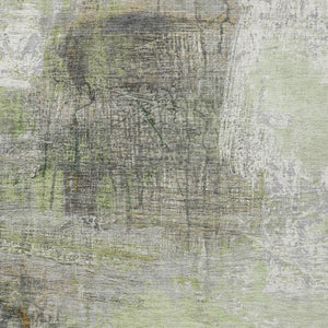 HomeRoots 5' Artichoke Green and Ivory Abstract Washable Area Rug for Stylish Indoor and Outdoor Spaces 9' X 12' 632021