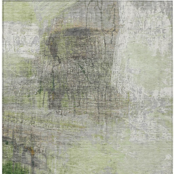HomeRoots 5' Artichoke Green and Ivory Abstract Washable Area Rug for Stylish Indoor and Outdoor Spaces 10' X 14' 632022