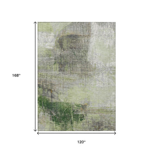 HomeRoots 5' Artichoke Green and Ivory Abstract Washable Area Rug for Stylish Indoor and Outdoor Spaces 10' X 14' 632022