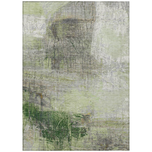 HomeRoots 5' Artichoke Green and Ivory Abstract Washable Area Rug for Stylish Indoor and Outdoor Spaces 10' X 14' 632022