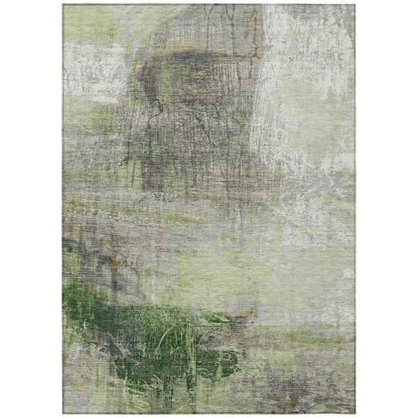 HomeRoots 5' Artichoke Green and Ivory Abstract Washable Area Rug for Stylish Indoor and Outdoor Spaces 10' X 14' 632022