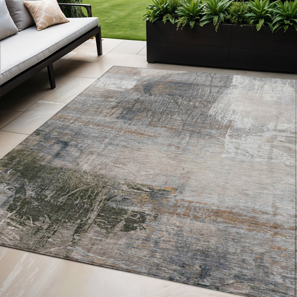 HomeRoots 5' Abstract Beige and Gray Area Rug - Stylish, Washable Indoor/Outdoor Design for High-Traffic Areas 5' X 8' 632024