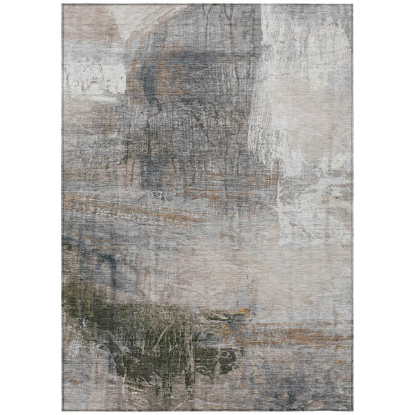 HomeRoots 5' Abstract Beige and Gray Area Rug - Stylish, Washable Indoor/Outdoor Design for High-Traffic Areas 5' X 8' 632024