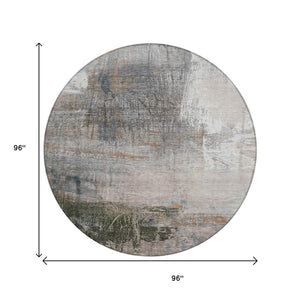 HomeRoots 5' Abstract Beige and Gray Area Rug - Stylish, Washable Indoor/Outdoor Design for High-Traffic Areas 8' Round 632025